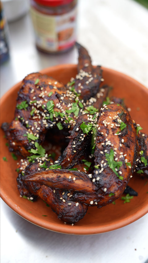 Grilled Mole Wings with Chili Garlic Glaze