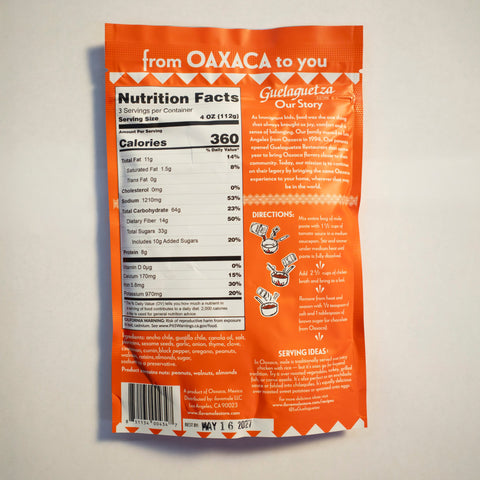 Orange food packaging with nutritional information and text on a gray background